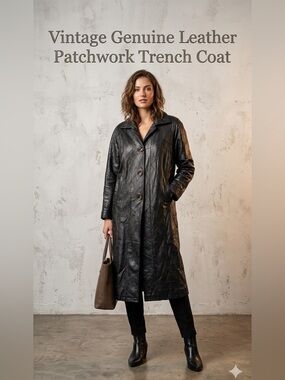 Vintage 80’s Long Leather Coat - Black